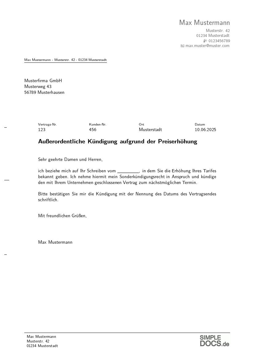Außerordentliche Kündigung, Seite 1